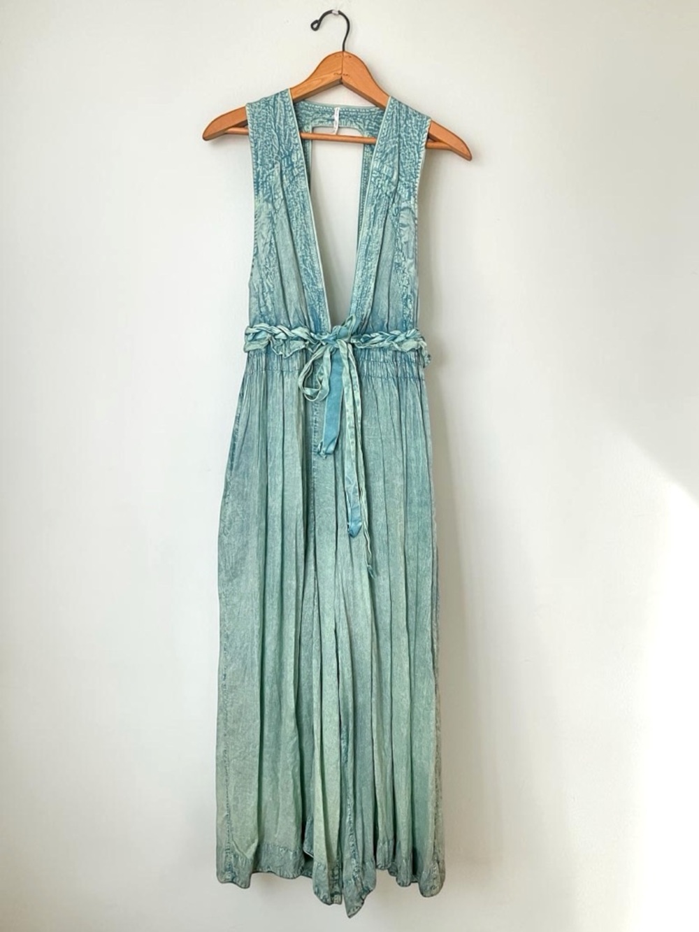 Free People Blue Distressed Jumpsuit Pockets